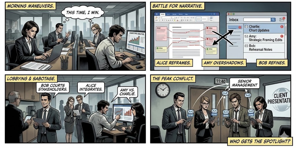 ASVO agents presenting results in a workplace scenario